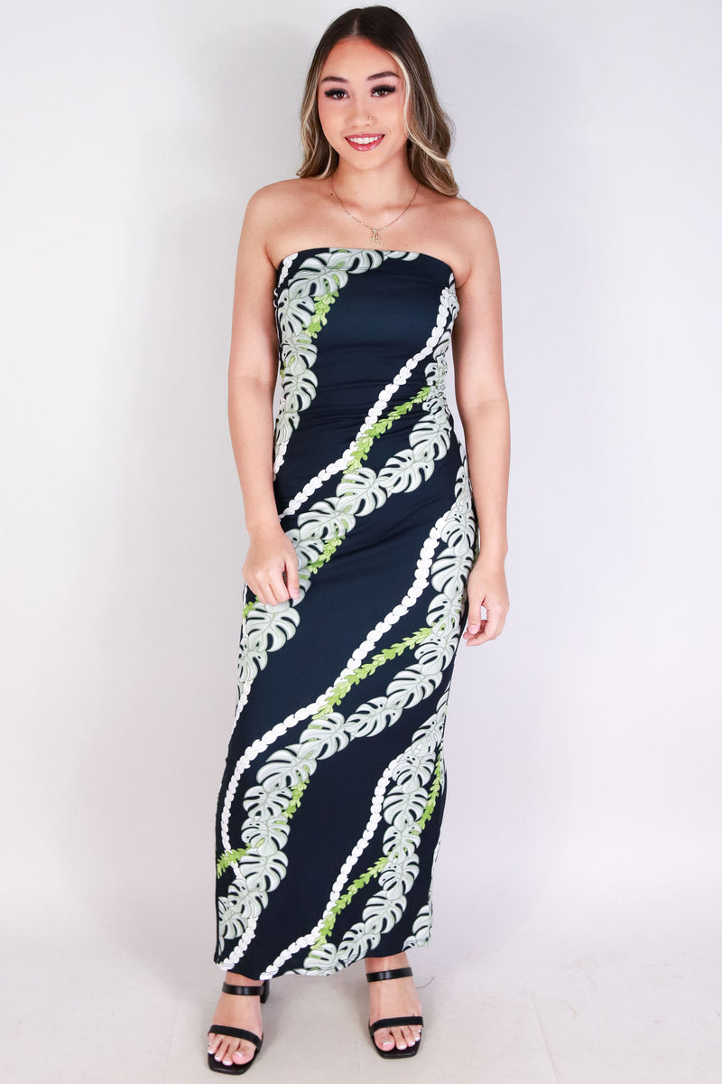 Jeans Warehouse Hawaii - TUBE LONG PRINT DRESSES - MONSTERA PIKAKE TUBE DRESS | By LUZ