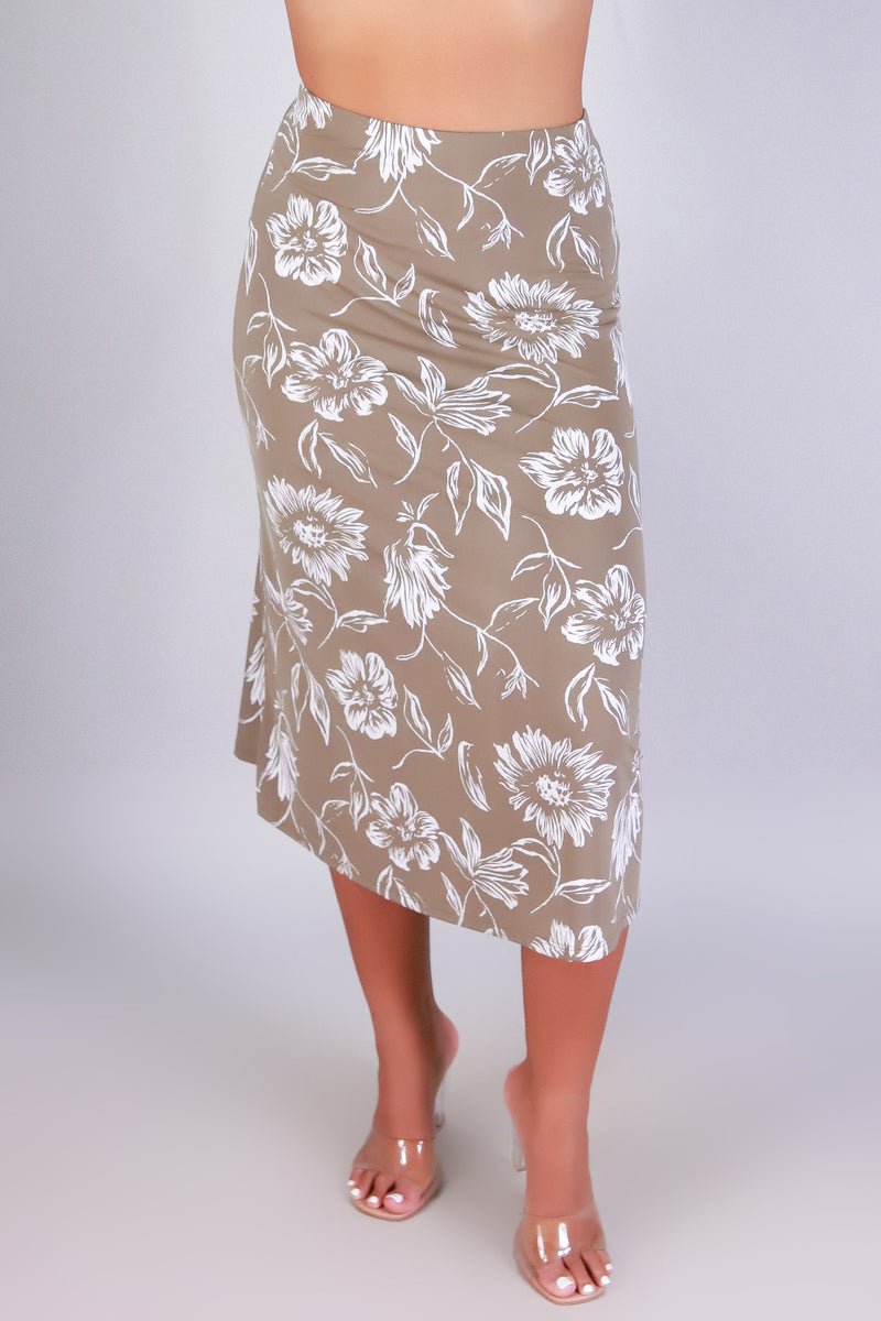 Jeans Warehouse Hawaii - KNIT LONG SKIRT - FLORAL EDGE MIDDY SKIRT | By PAPERMOON/ B_ENVIED
