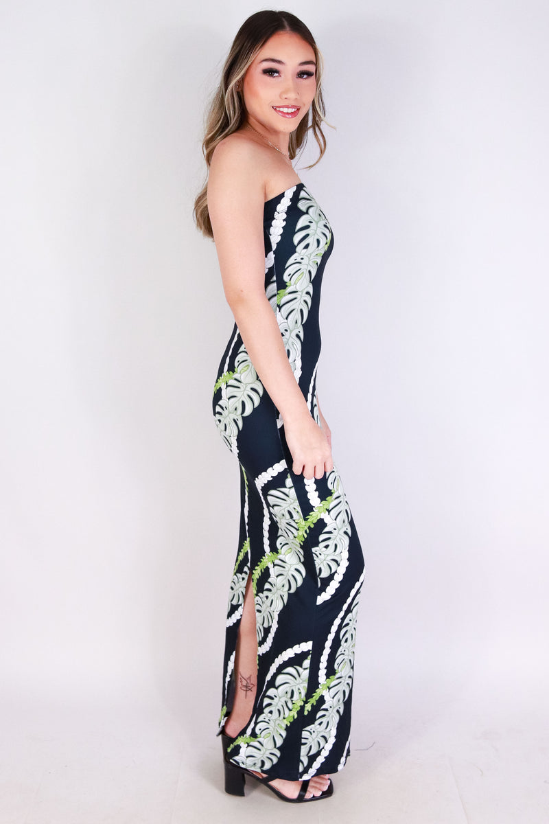 Jeans Warehouse Hawaii - TUBE LONG PRINT DRESSES - MONSTERA PIKAKE TUBE DRESS | By LUZ