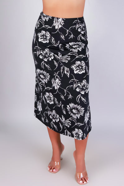 Jeans Warehouse Hawaii - KNIT LONG SKIRT - FLORAL EDGE MIDDY SKIRT | By PAPERMOON/ B_ENVIED