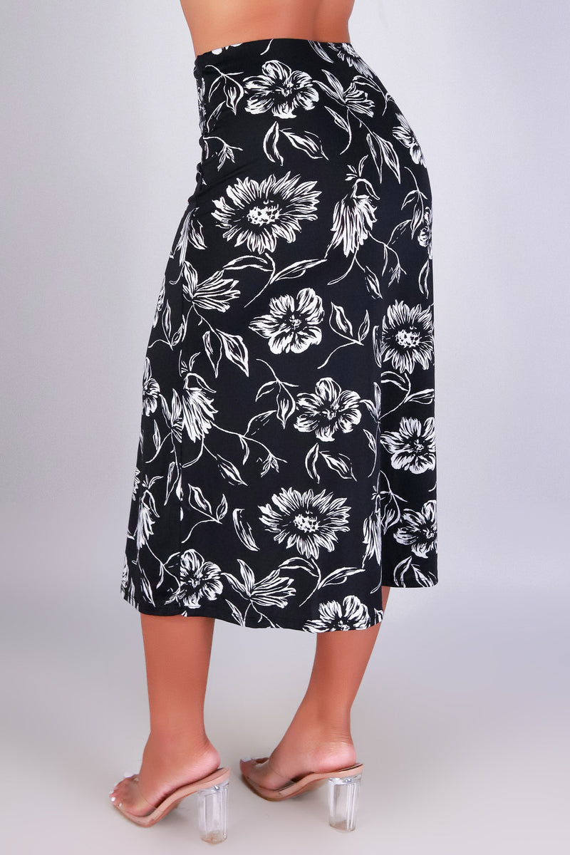 Jeans Warehouse Hawaii - KNIT LONG SKIRT - FLORAL EDGE MIDDY SKIRT | By PAPERMOON/ B_ENVIED