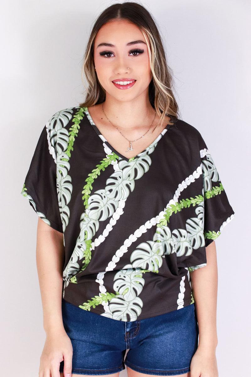 Jeans Warehouse Hawaii - SS PRINT - MONSTERA PIKAKE DOLMAN TOP | By LUZ