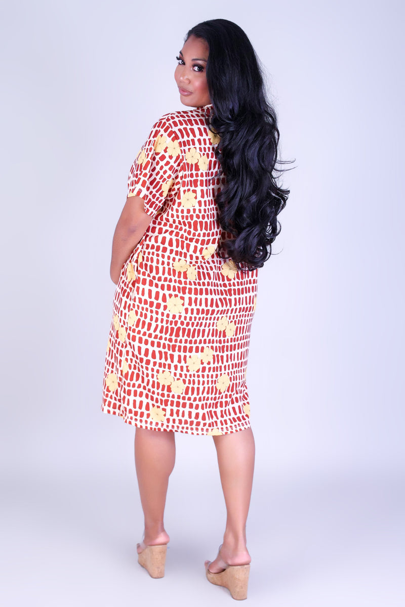 PUAKENIKENI MITER SHELL BUTTON DOWN DRESS