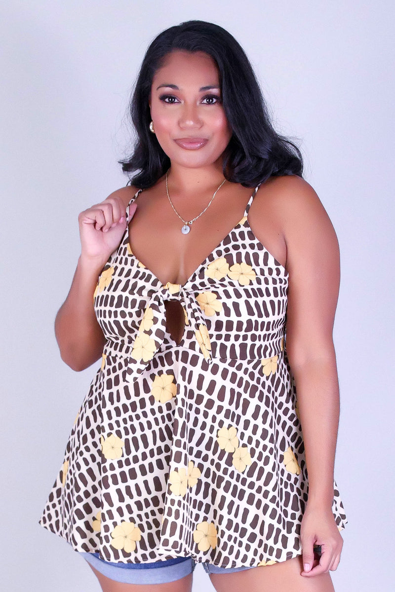 PUAKENIKENI MITER SHELL TIE FRONT TOP