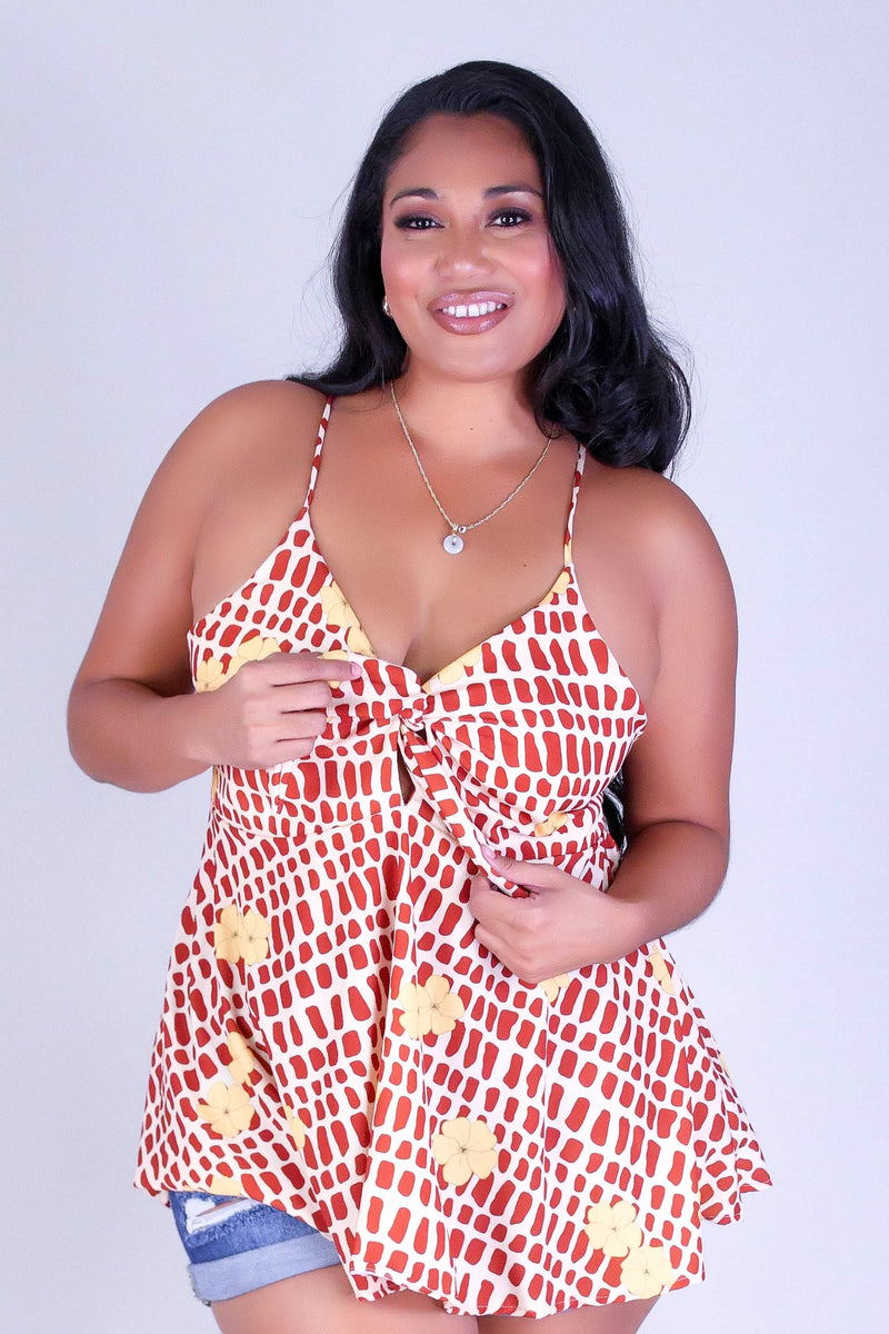 PUAKENIKENI MITER SHELL TIE FRONT TOP