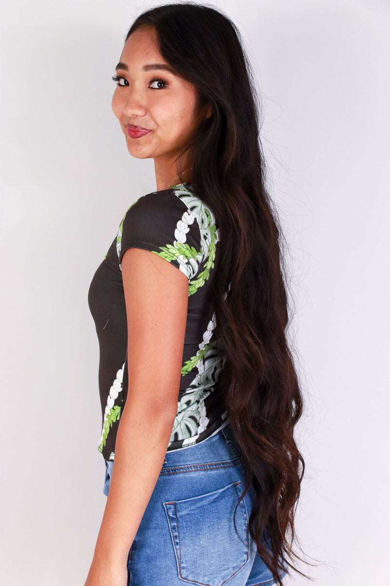 Jeans Warehouse Hawaii - SS PRINT - MONSTERA PIKAKE SQUARE NECK TOP | By LUZ