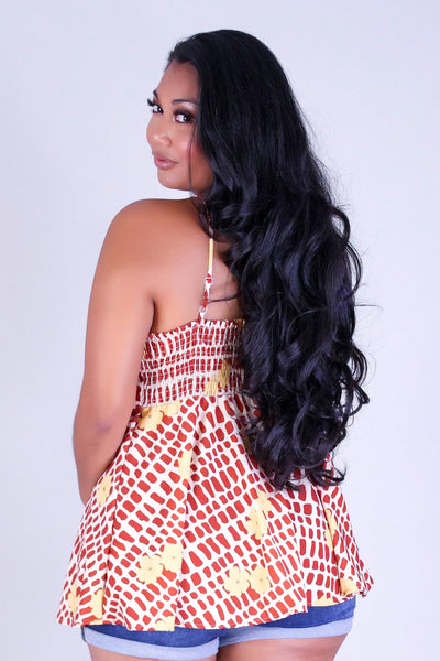 PUAKENIKENI MITER SHELL TIE FRONT TOP