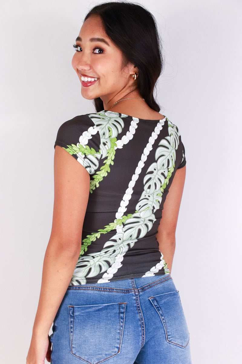 Jeans Warehouse Hawaii - SS PRINT - MONSTERA PIKAKE SQUARE NECK TOP | By LUZ
