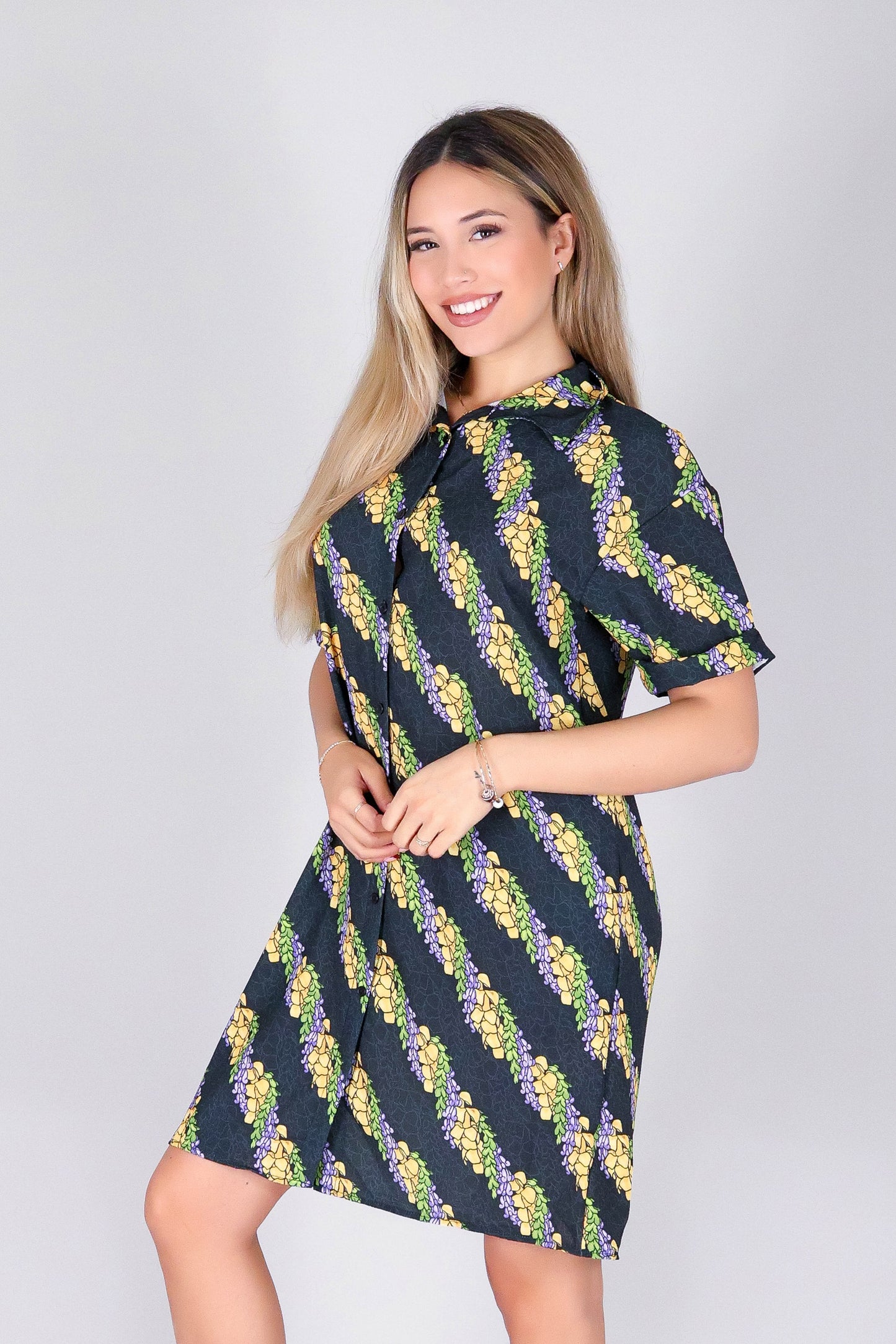 TWISTED LEI BUTTON DOWN DRESS