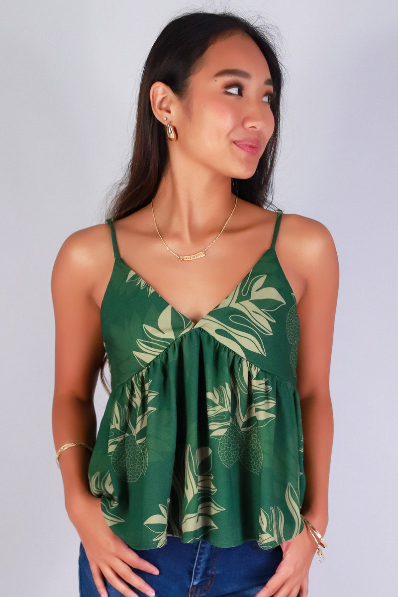 Jeans Warehouse Hawaii - TANK PRINT WOVEN DRESSY TOPS - ULU BABYDOLL TOP | By LUZ