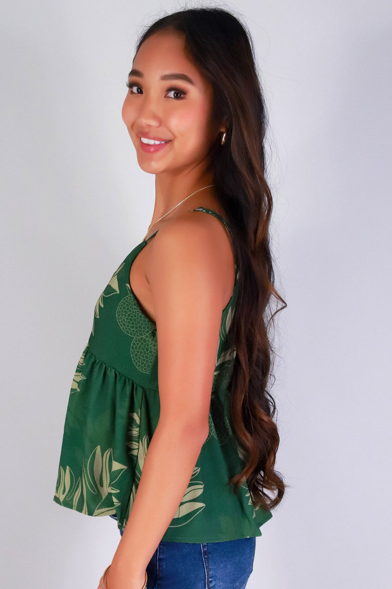Jeans Warehouse Hawaii - TANK PRINT WOVEN DRESSY TOPS - ULU BABYDOLL TOP | By LUZ