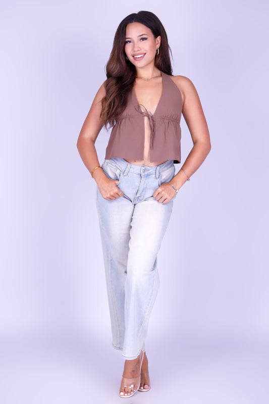GOOD TIMES AHEAD FLYAWAY HALTER TOP