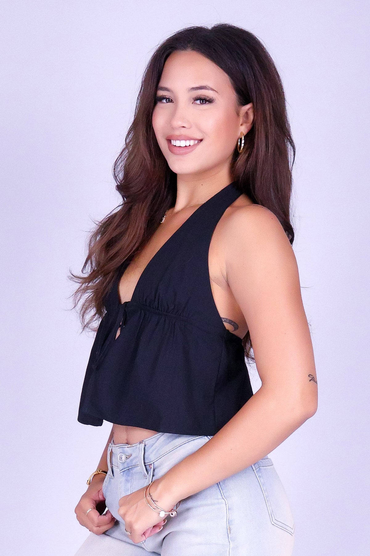 GOOD TIMES AHEAD FLYAWAY HALTER TOP