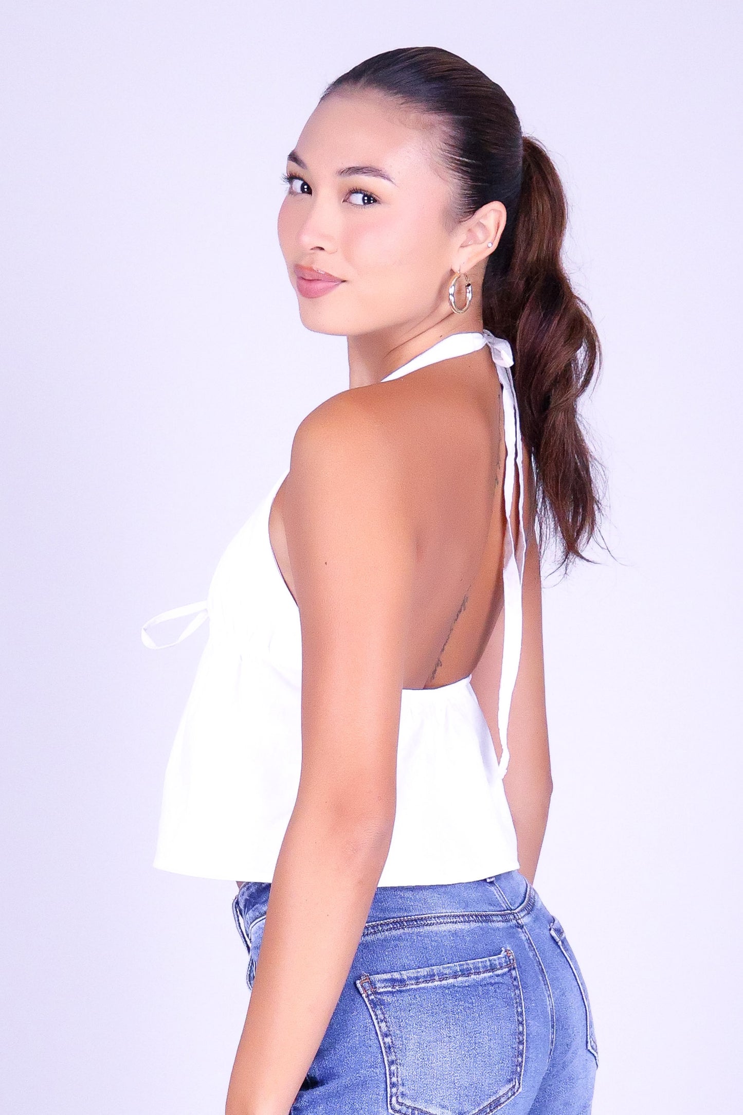 GOOD TIMES AHEAD FLYAWAY HALTER TOP