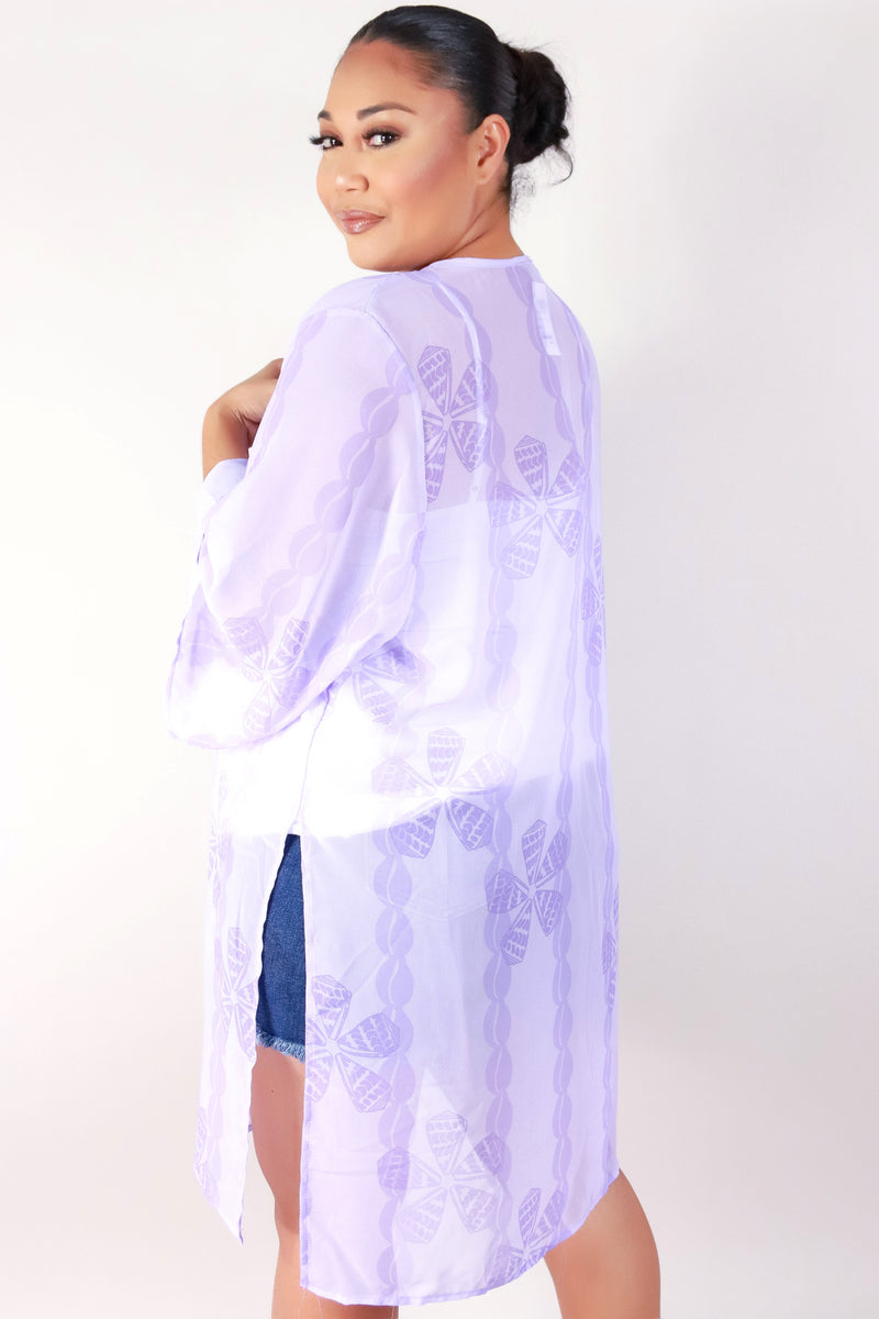 Jeans Warehouse Hawaii - PLUS S/S PRINT WOVEN TOPS - PUPU HINUHINU CHIFFON CARDIGAN | By LUZ