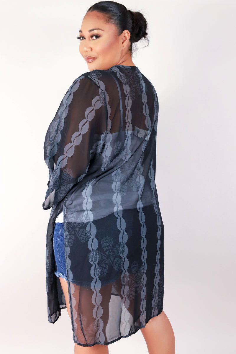 Jeans Warehouse Hawaii - PLUS S/S PRINT WOVEN TOPS - PUPU HINUHINU CHIFFON CARDIGAN | By LUZ