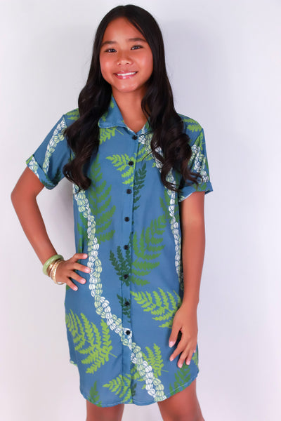 Jeans Warehouse Hawaii - DRESS RMPR 7-16 - PIKAKE PALAPALAI BUTTON DOWN DRESS | KIDS SIZE 7-16 | By LUZ