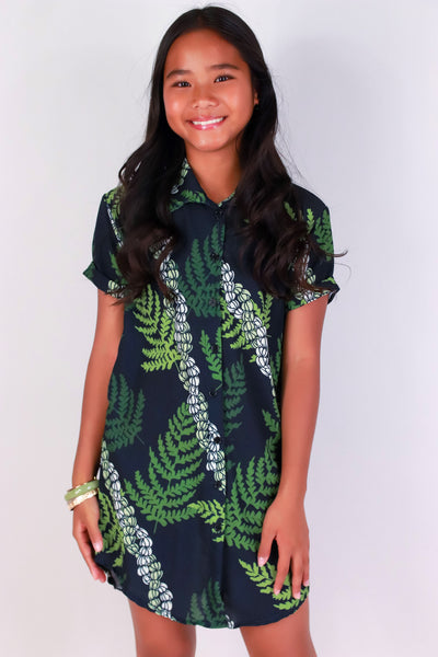 Jeans Warehouse Hawaii - DRESS RMPR 7-16 - PIKAKE PALAPALAI BUTTON DOWN DRESS | KIDS SIZE 7-16 | By LUZ