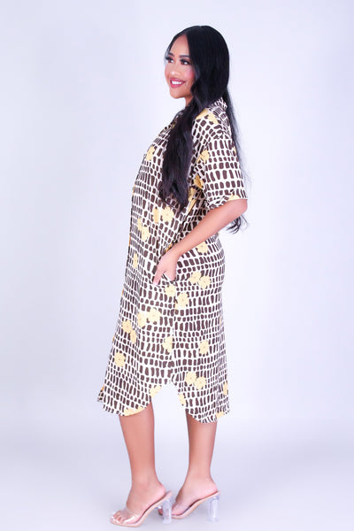PUAKENIKENI MITER SHELL BUTTON DOWN DRESS