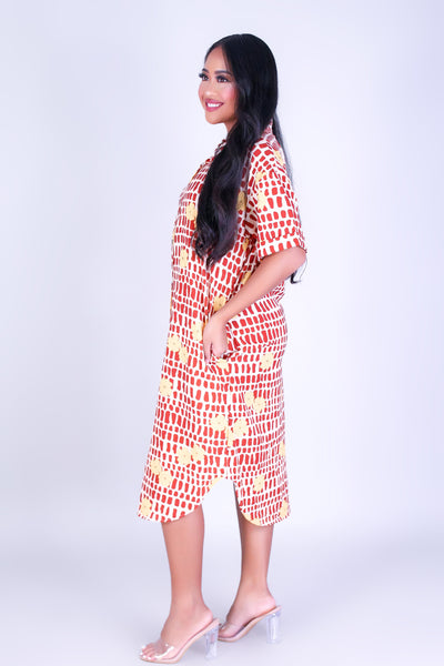 PUAKENIKENI MITER SHELL BUTTON DOWN DRESS