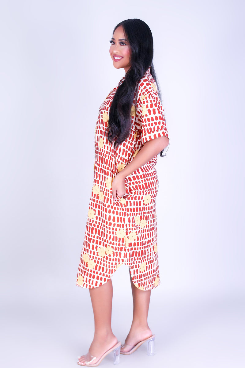 PUAKENIKENI MITER SHELL BUTTON DOWN DRESS