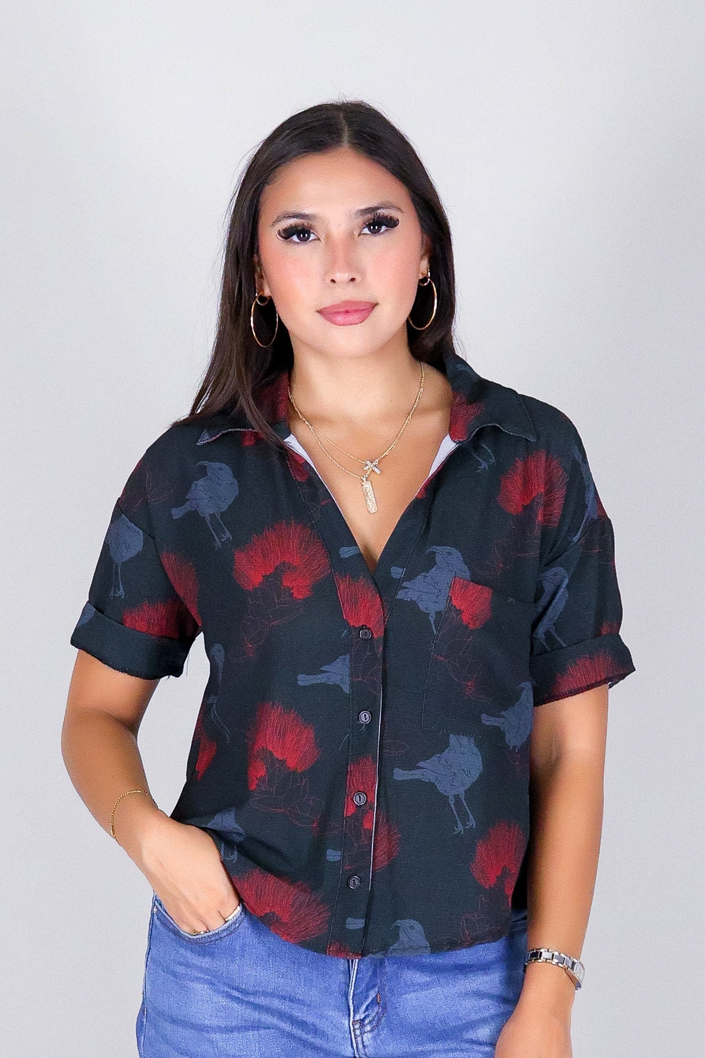 IIWI BIRD BUTTON DOWN TOP