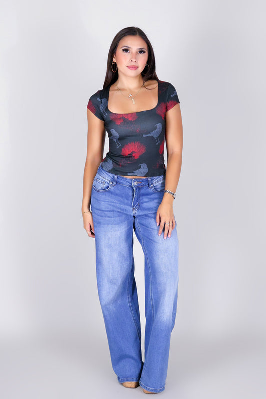 IIWI BIRD SQUARE NECK TOP