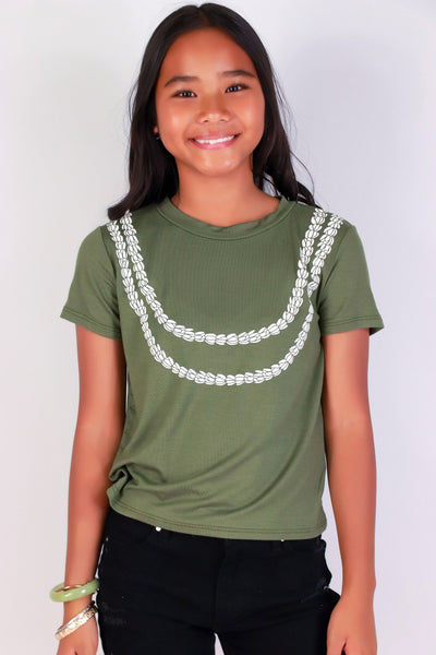 Jeans Warehouse Hawaii - S/S PRINT 7-16 - DOUBLE STRAND PIKAKE LEI TEE | KIDS SIZE 7-16 | By LUZ