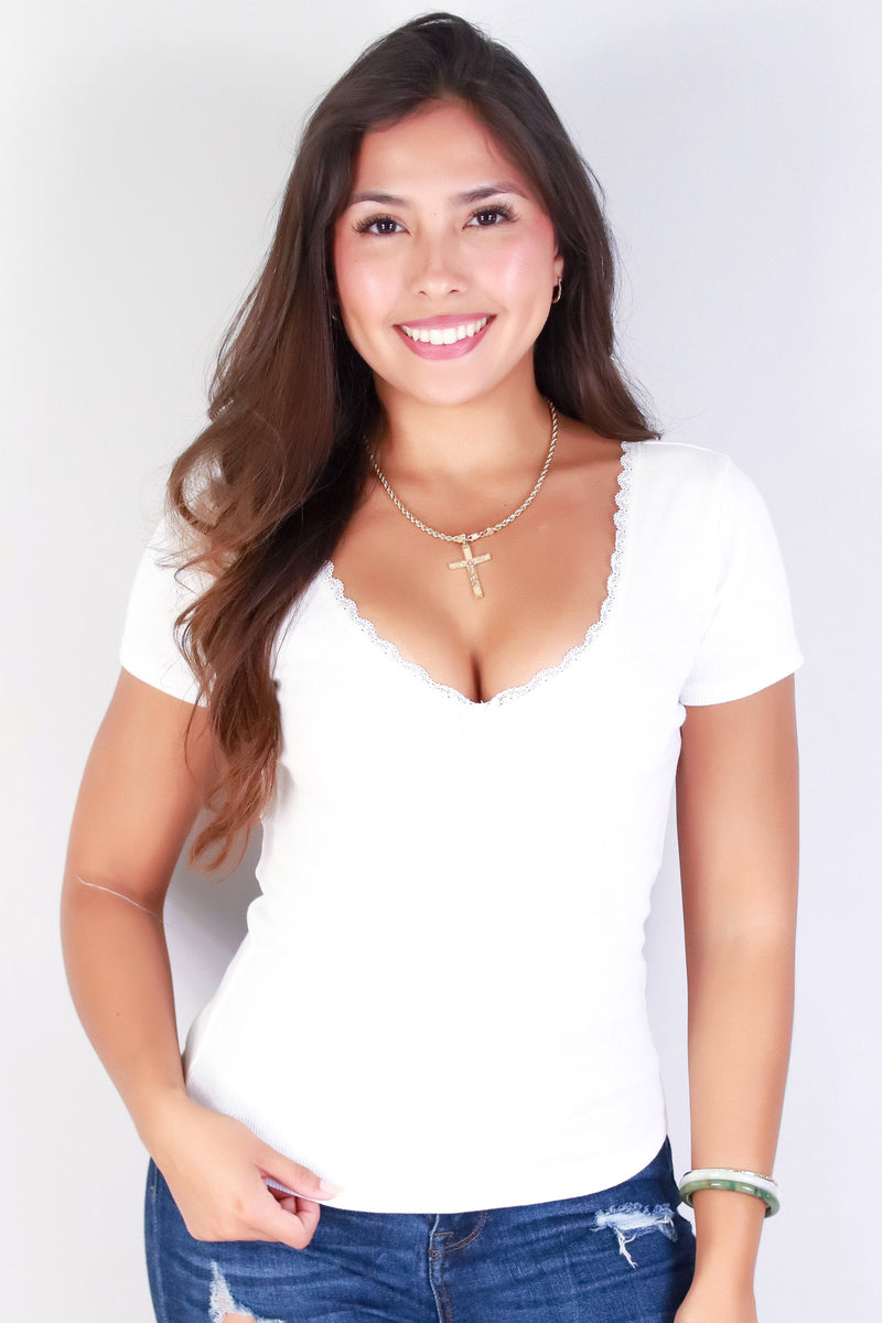 Jeans Warehouse Hawaii - SS CASUAL SOLID - LACE DREAM TOP | By CRESCITA APPAREL/SHINE I