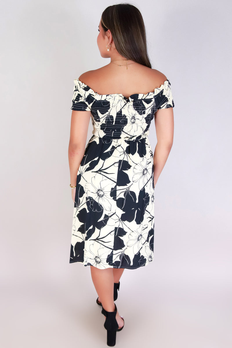 Jeans Warehouse Hawaii - SLEEVE SHORT PRINT DRESSES - FLORAL MOOD OFF SHOULDER DRESS | By I JOAH