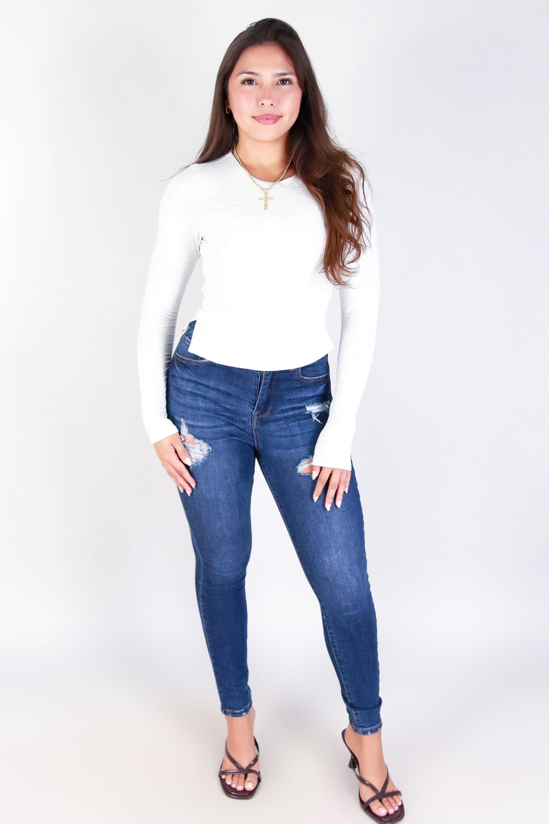 Jeans Warehouse Hawaii - LS CASUAL SOLID - ALL DAY LONG TOP | By CRESCITA APPAREL/SHINE I