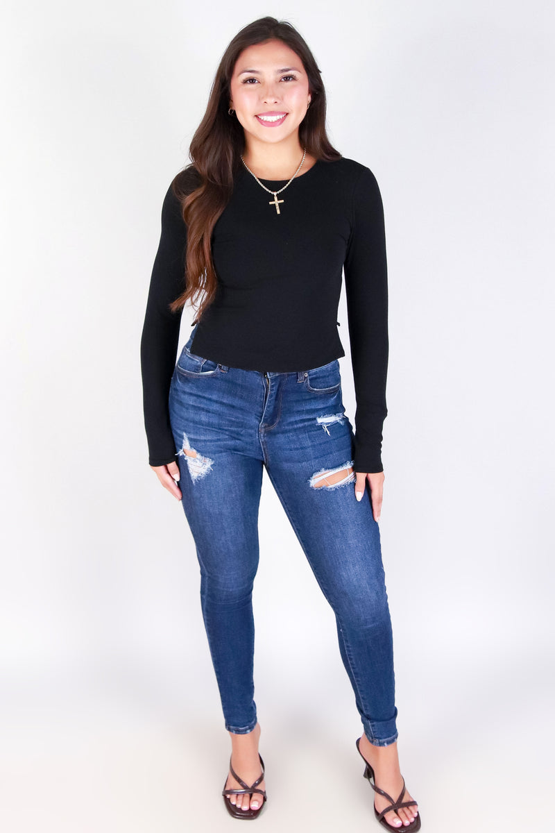 Jeans Warehouse Hawaii - LS CASUAL SOLID - ALL DAY LONG TOP | By CRESCITA APPAREL/SHINE I