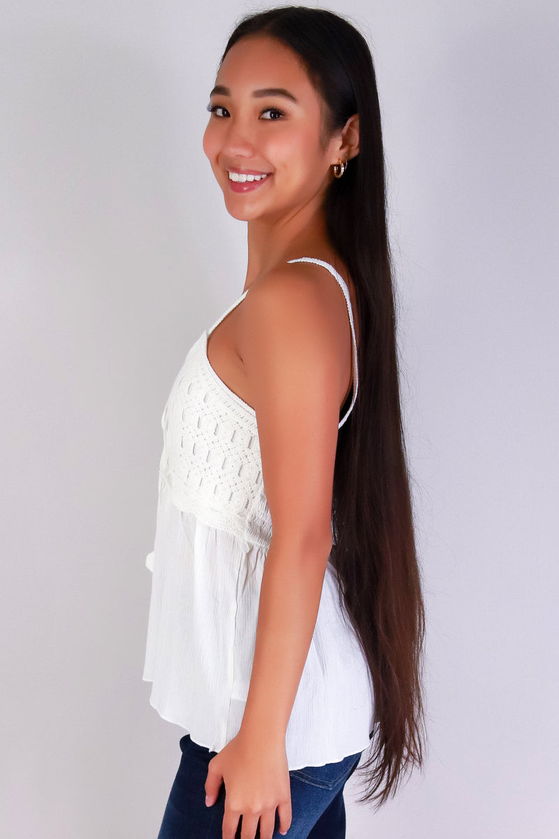 Jeans Warehouse Hawaii - TANK SOLID WOVEN CASUAL TOPS - PLAY DATE BABYDOLL TOP | By FULL CIRCLE TRENDS