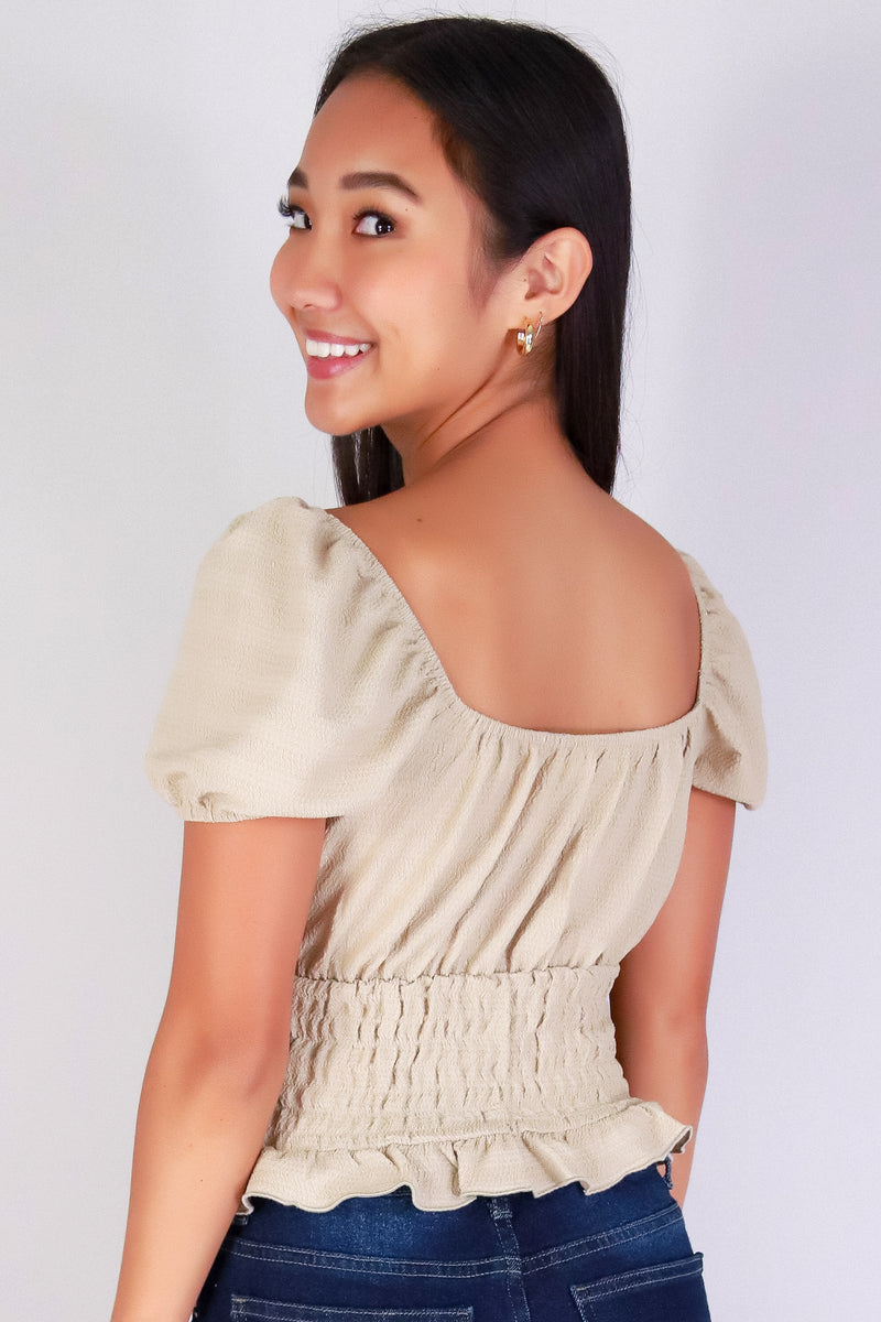 Jeans Warehouse Hawaii - S/S SOLID WOVEN DRESSY TOPS - BARELY BLUSHING TOP | By POPULAR 21