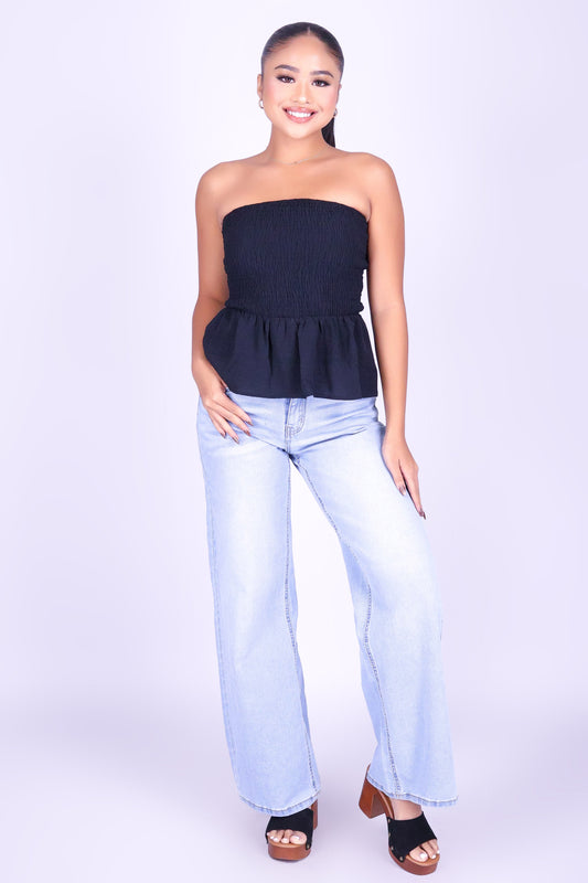 SOFTLY NOW PEPLUM TUBE TOP