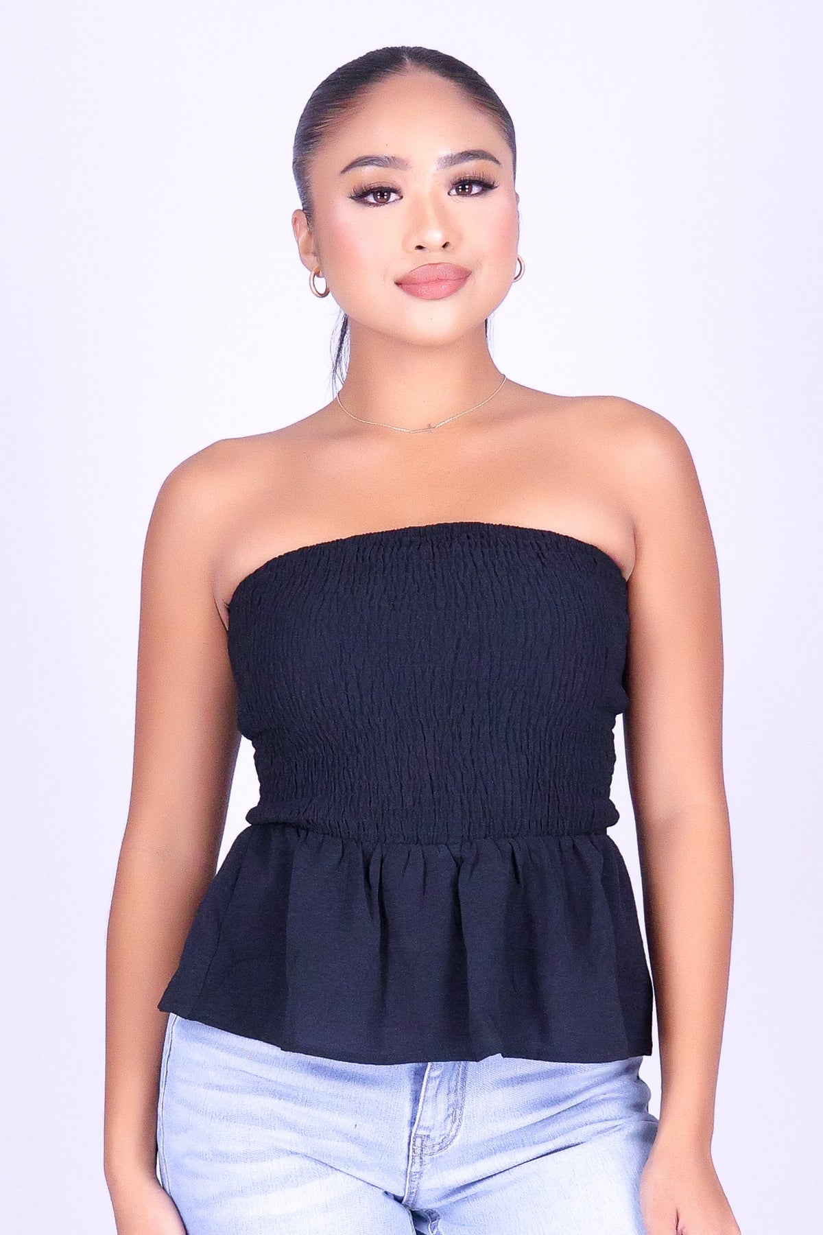 SOFTLY NOW PEPLUM TUBE TOP