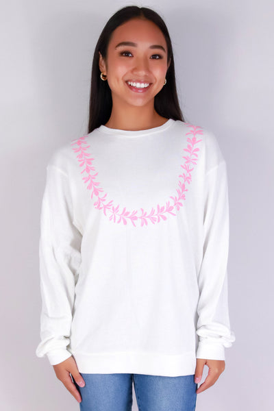 Jeans Warehouse Hawaii - SOLID LONG SLV TOPS - PLUMERIA LEI SWEATER | By ROCK & ROSE BY CHERIE