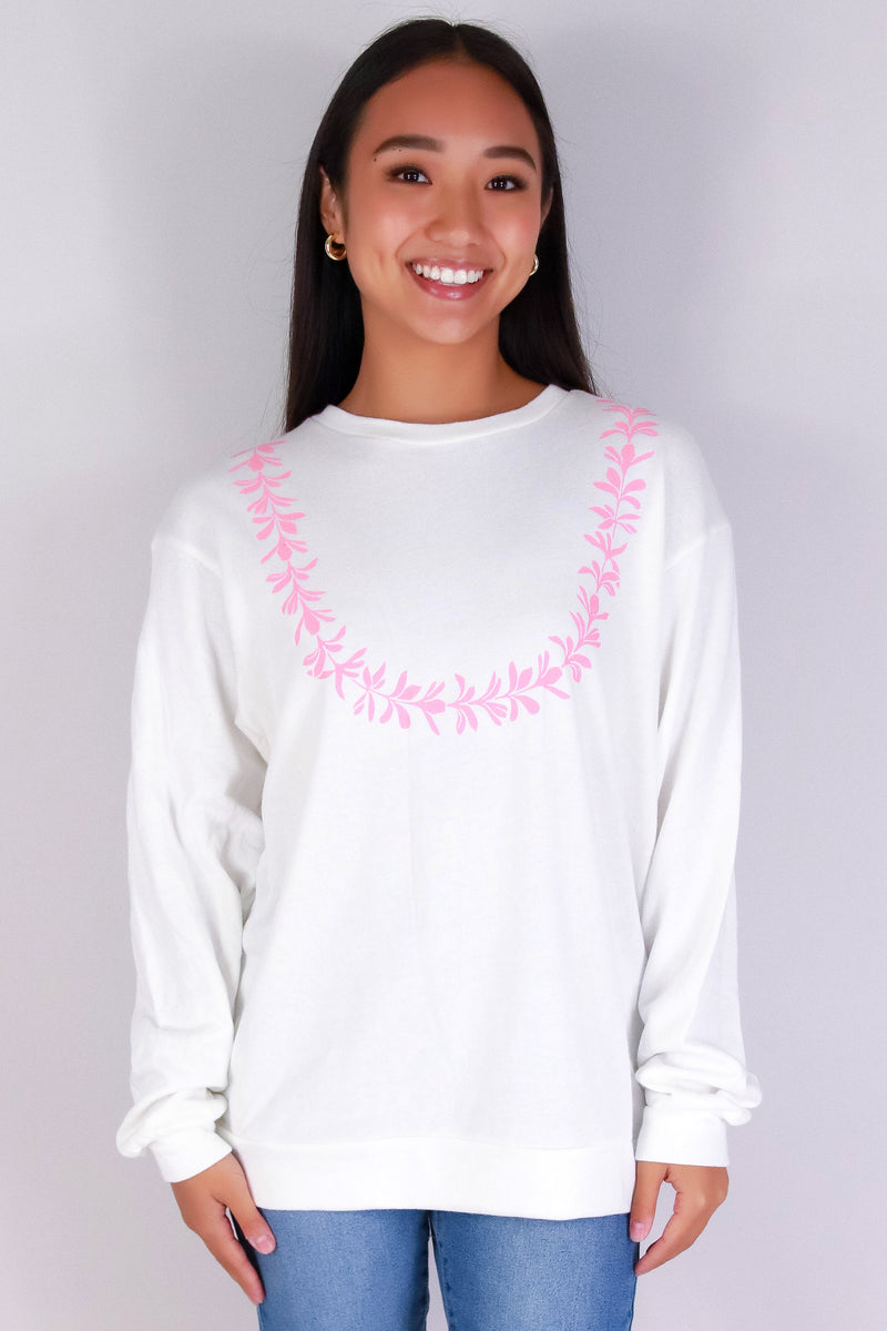Jeans Warehouse Hawaii - SOLID LONG SLV TOPS - PLUMERIA LEI SWEATER | By ROCK & ROSE BY CHERIE