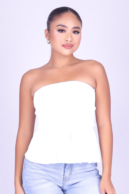 SOFTLY NOW PEPLUM TUBE TOP