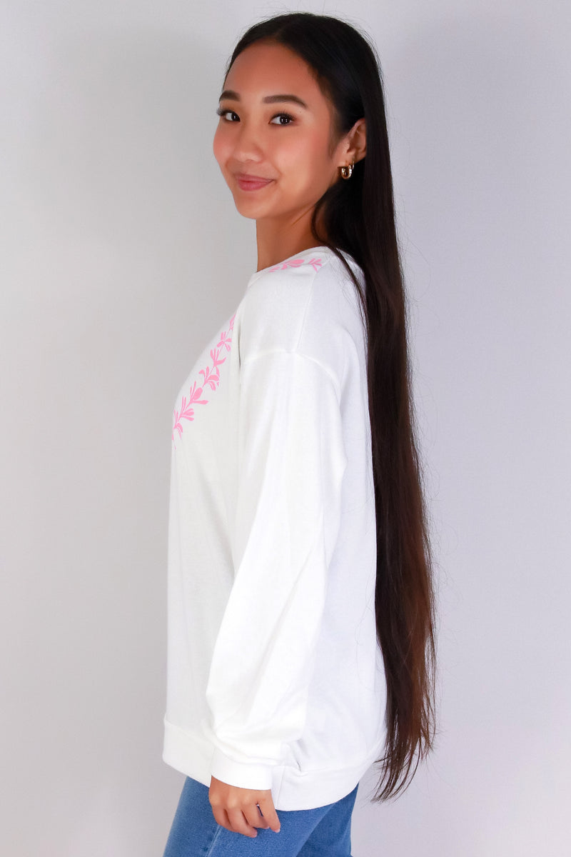 Jeans Warehouse Hawaii - SOLID LONG SLV TOPS - PLUMERIA LEI SWEATER | By ROCK & ROSE BY CHERIE