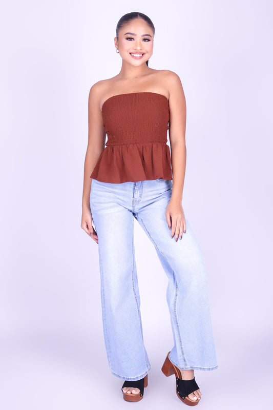 SOFTLY NOW PEPLUM TUBE TOP