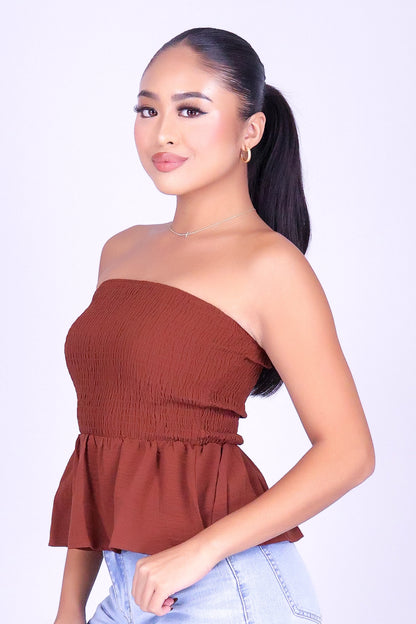 SOFTLY NOW PEPLUM TUBE TOP