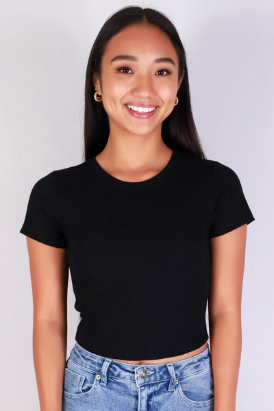 Jeans Warehouse Hawaii - S/S SOLID BASIC - BOSS UP CROP TOP | By CRESCITA APPAREL/SHINE I