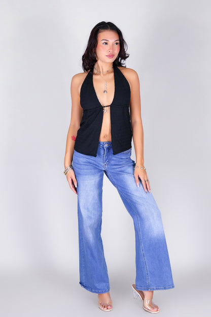 OPEN TO MOTION FLYAWAY HALTER TOP