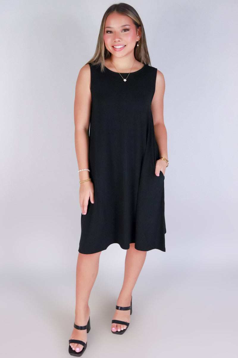 Jeans Warehouse Hawaii - S/L SHORT SOLID DRESSES - BE REAL TRAPEZE DRESS | By ZENANA (KC EXCLUSIVE,INC
