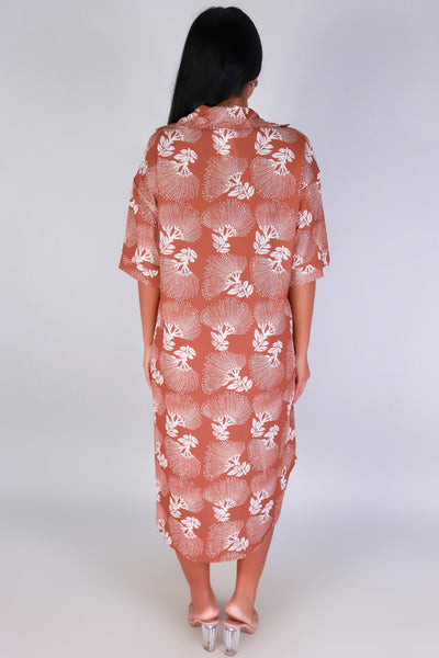 Jeans Warehouse Hawaii - SLEEVE SHORT PRINT DRESSES - OHIA LEHUA MIDI T-SHIRT DRESS | By LUZ