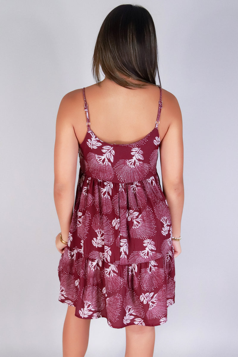 Jeans Warehouse Hawaii - S/L SHORT PRINT DRESSES - OHIA LEHUA TIERED BABYDOLL DRESS | By LUZ