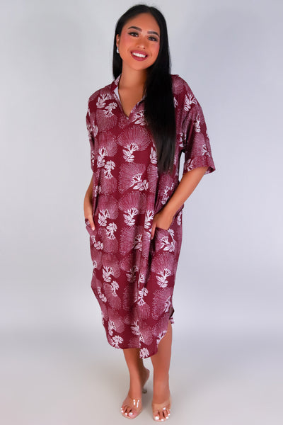 Jeans Warehouse Hawaii - SLEEVE SHORT PRINT DRESSES - OHIA LEHUA MIDI T-SHIRT DRESS | By LUZ