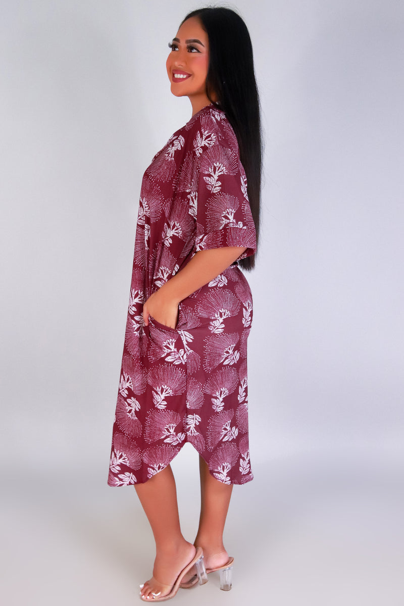 Jeans Warehouse Hawaii - SLEEVE SHORT PRINT DRESSES - OHIA LEHUA MIDI T-SHIRT DRESS | By LUZ