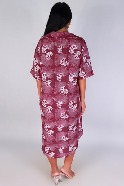 Jeans Warehouse Hawaii - SLEEVE SHORT PRINT DRESSES - OHIA LEHUA MIDI T-SHIRT DRESS | By LUZ